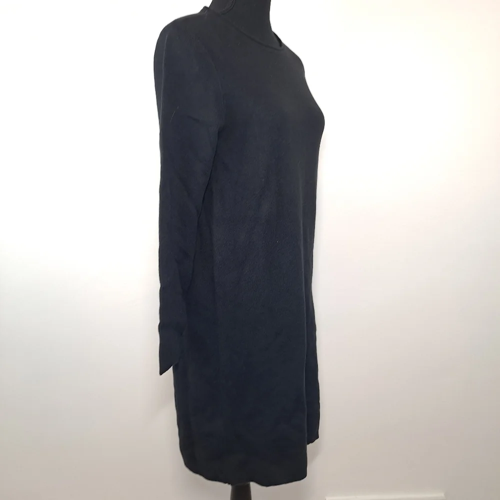 Lands End Cotton Blend Solid Black Long Sleeve Crewneck Sweater Dress - Picture 3 of 6